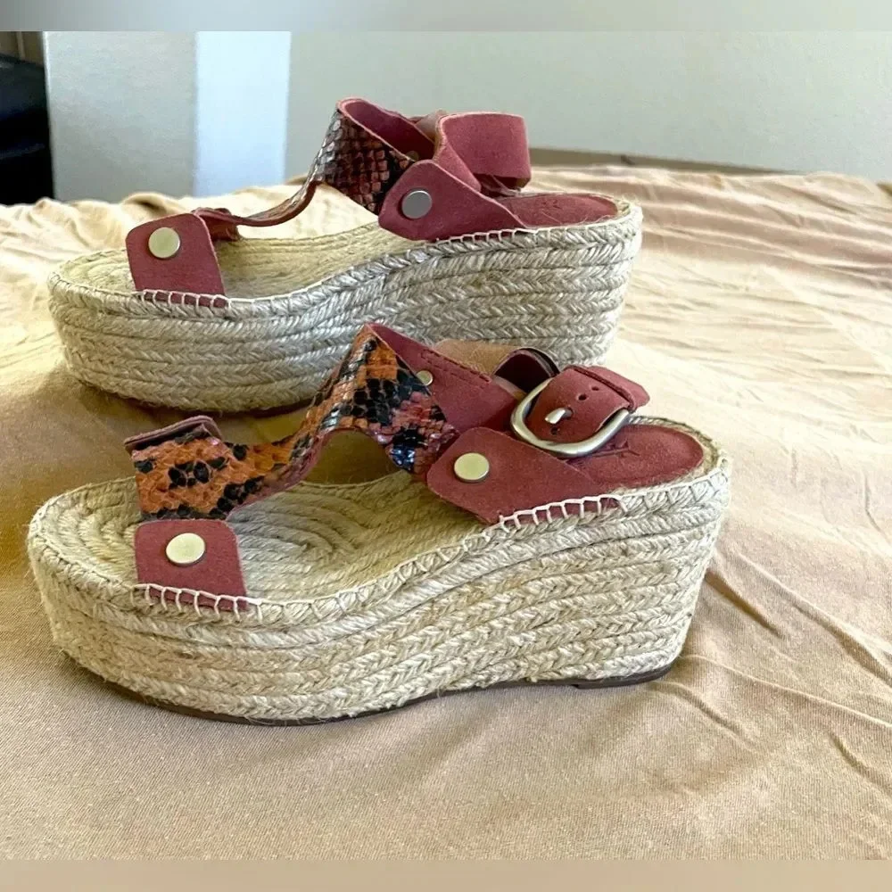 Frye Espadrille Platform Wedges Harper Sling Sandals Faux Snake Size 6 - Picture 1 of 5